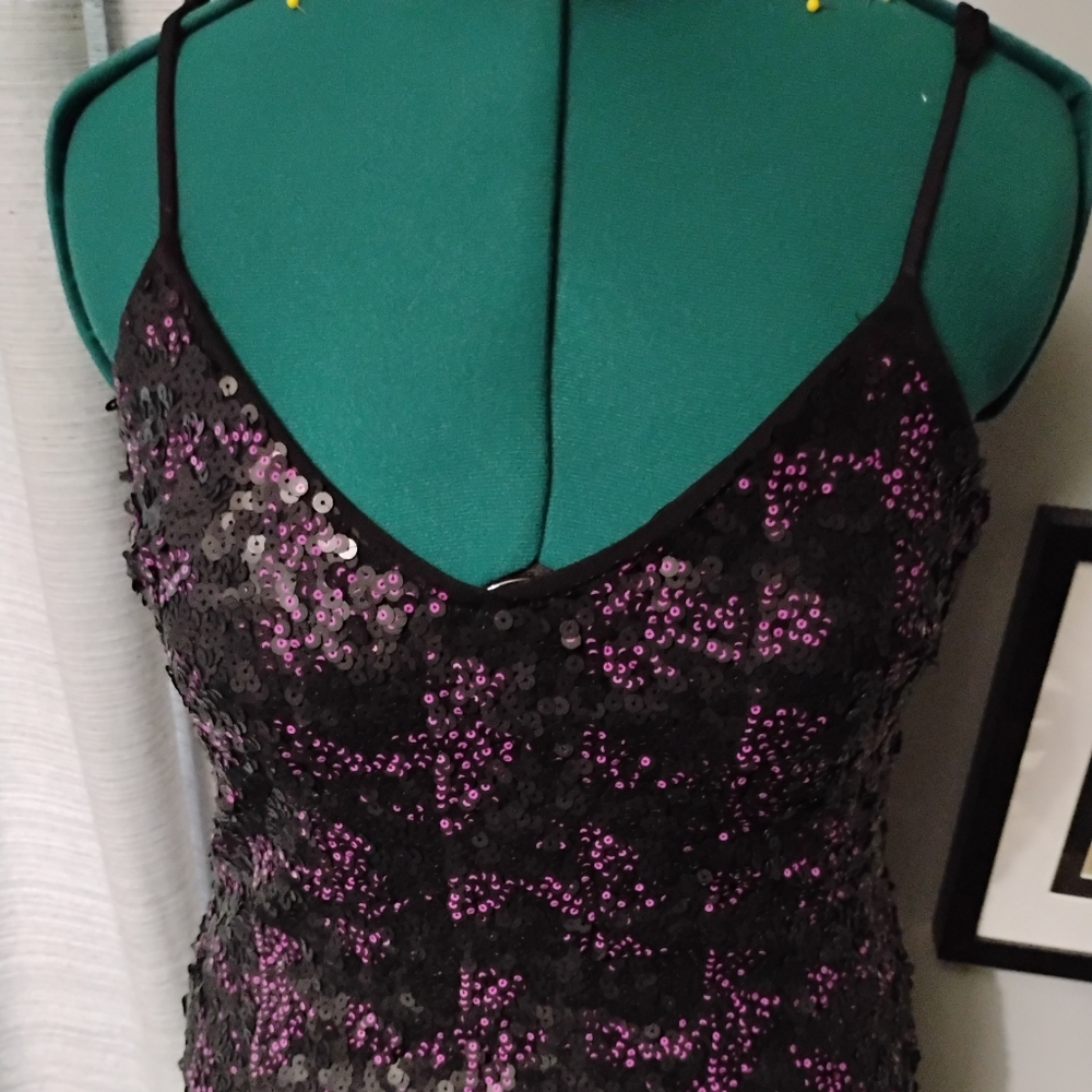 Dress The Population Nina Sequin Midi Dress, Sz XL Purple & Black - Picture 11 of 13